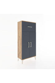 Hyperion Dolap 2 Raflı Tek Çekmeceli 2 Kapaklı 60x44x134 Çam-Antrasit