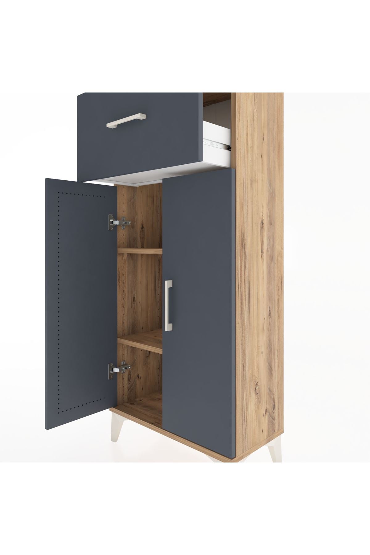 Hyperion Dolap 2 Raflı Tek Çekmeceli 2 Kapaklı 60x44x134 Çam-Antrasit