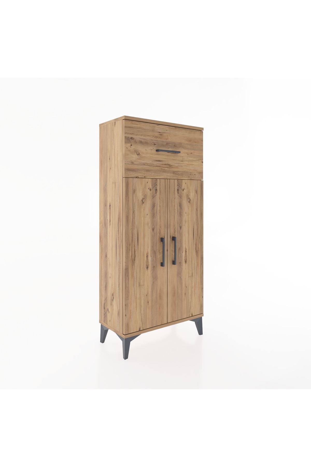 Hyperion Dolap 2 Raflı Tek Çekmeceli 2 Kapaklı 60x44x134 Çam-Çam