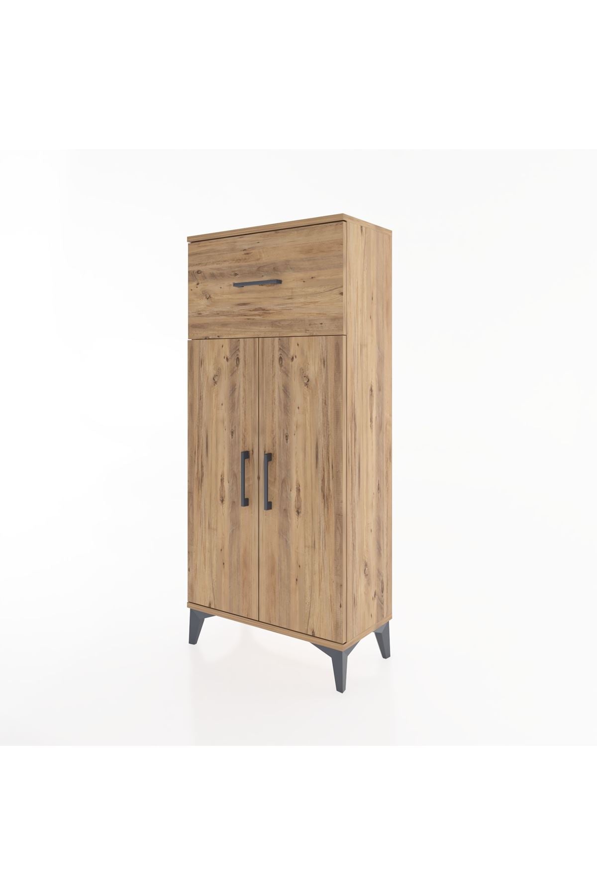 Hyperion Dolap 2 Raflı Tek Çekmeceli 2 Kapaklı 60x44x134 Çam-Çam