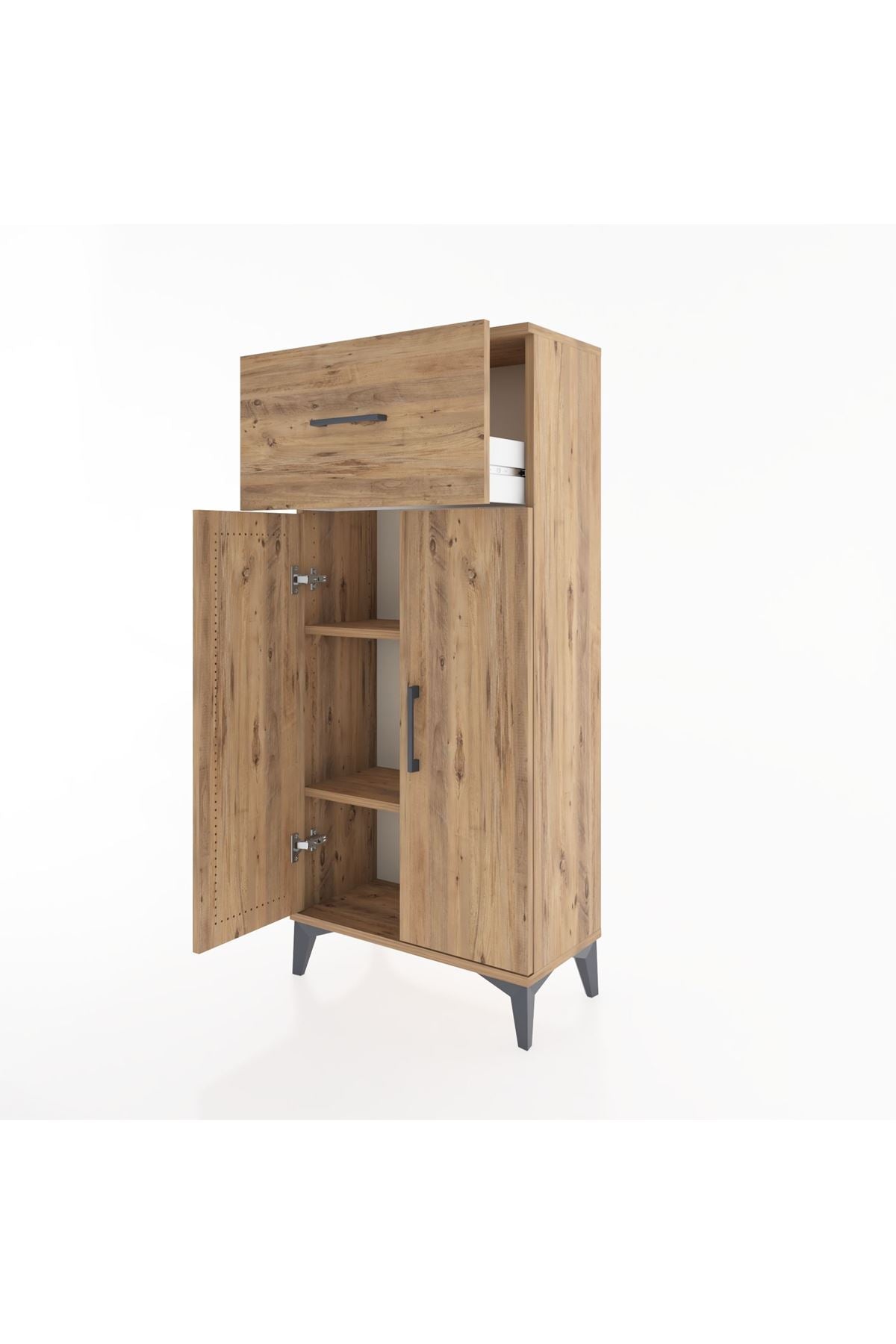 Hyperion Dolap 2 Raflı Tek Çekmeceli 2 Kapaklı 60x44x134 Çam-Çam