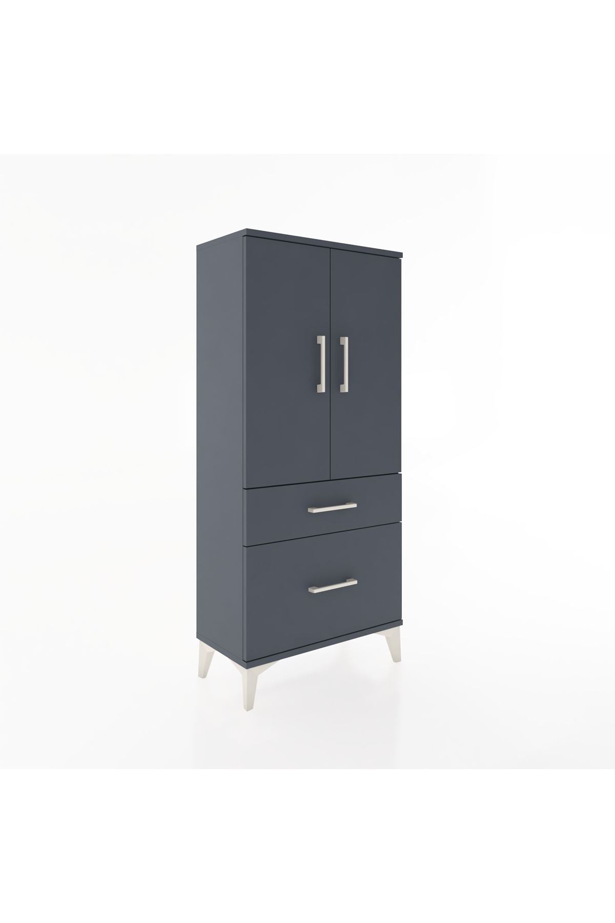 Hyperion Dolap 2 Raflı 2 Çekmeceli 2 Kapaklı 60x44x134 Antrasit-Antrasit