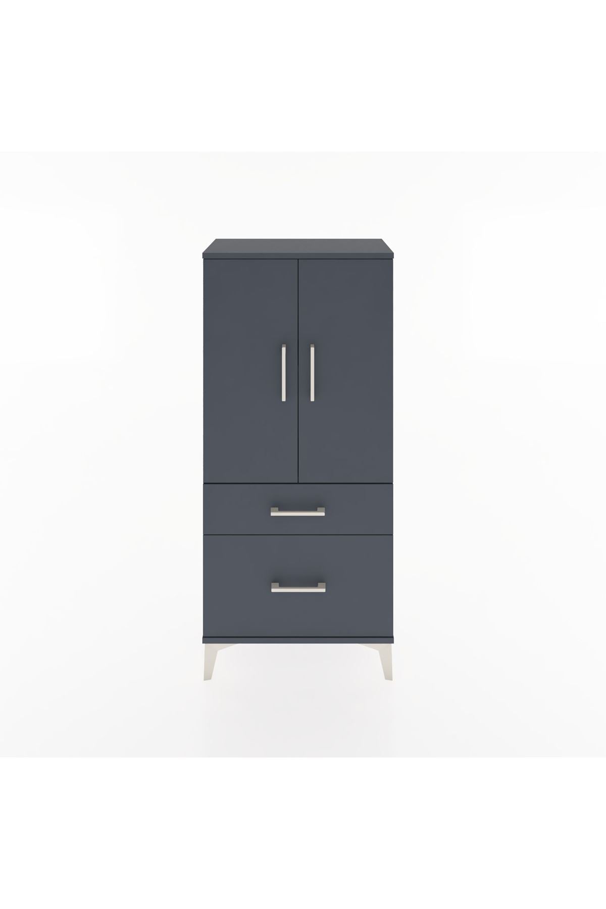 Hyperion Dolap 2 Raflı 2 Çekmeceli 2 Kapaklı 60x44x134 Antrasit-Antrasit