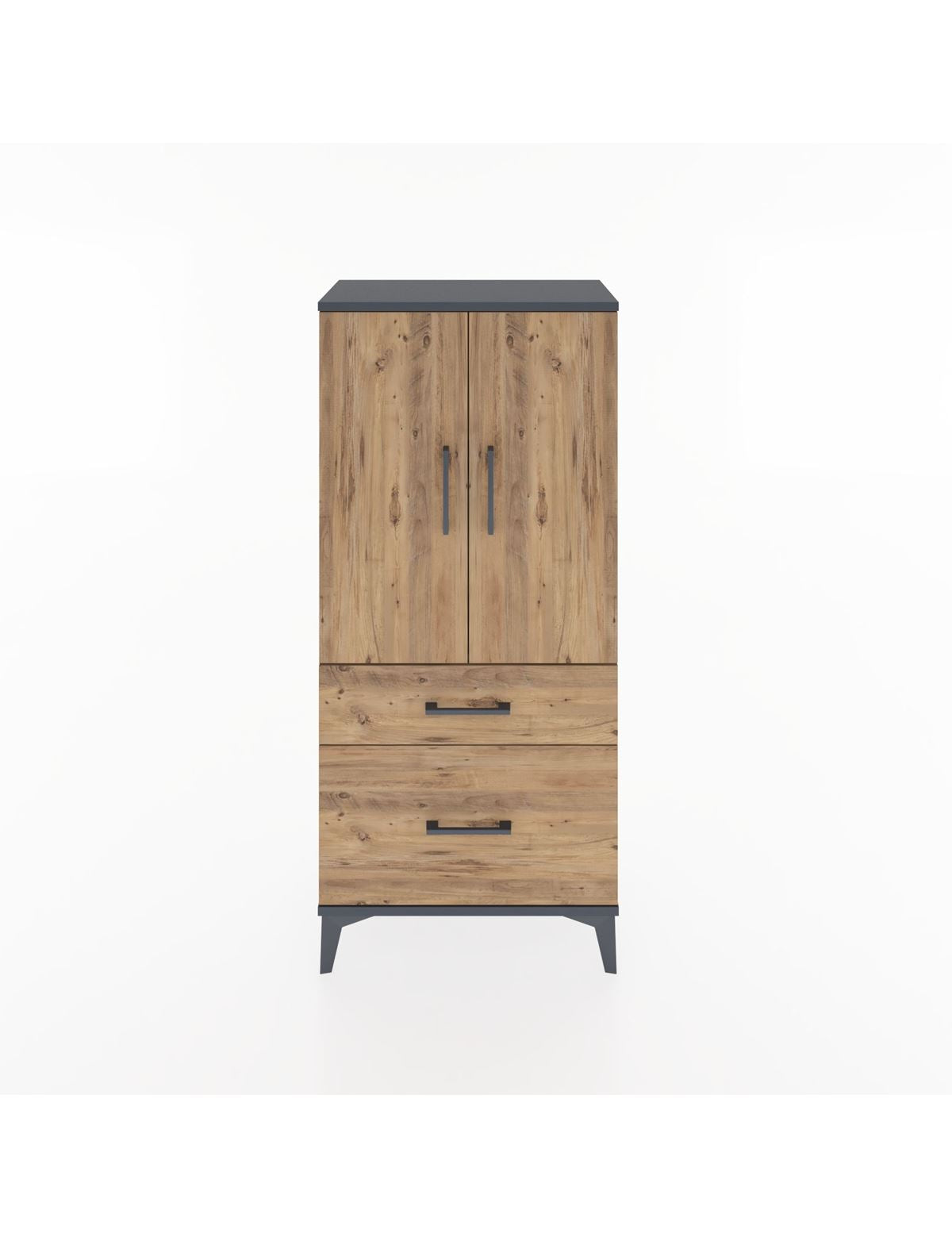 Hyperion Dolap 2 Raflı 2 Çekmeceli 2 Kapaklı 60x44x134 Antrasit-Çam