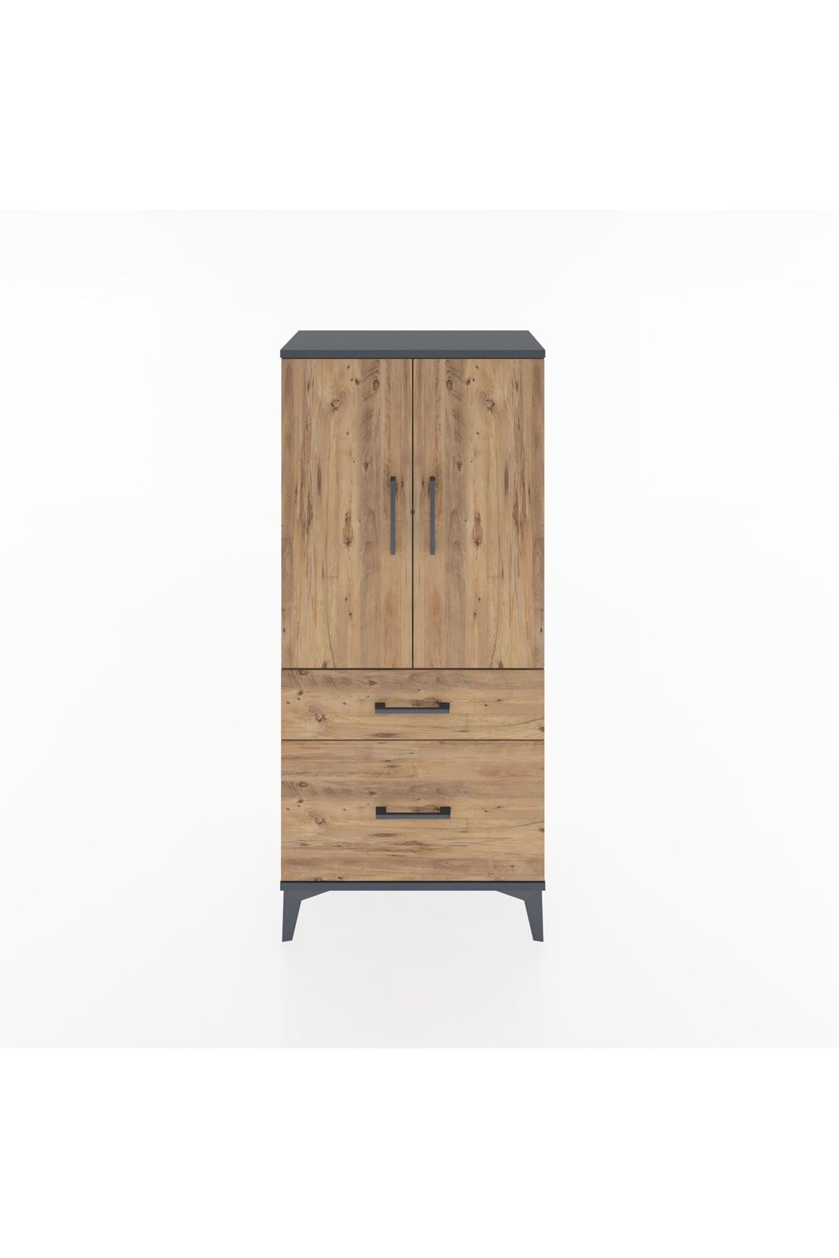 Hyperion Dolap 2 Raflı 2 Çekmeceli 2 Kapaklı 60x44x134 Antrasit-Çam