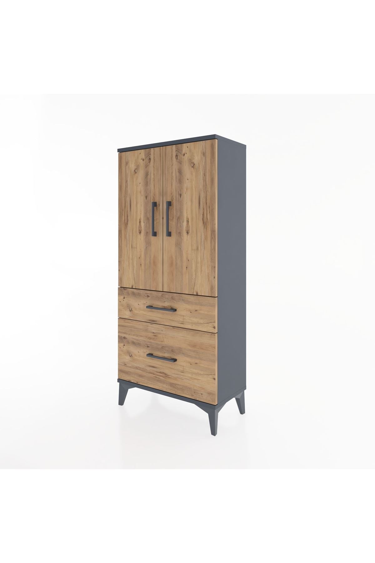 Hyperion Dolap 2 Raflı 2 Çekmeceli 2 Kapaklı 60x44x134 Antrasit-Çam