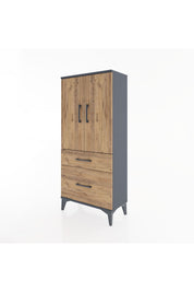 Hyperion Dolap 2 Raflı 2 Çekmeceli 2 Kapaklı 60x44x134 Antrasit-Çam