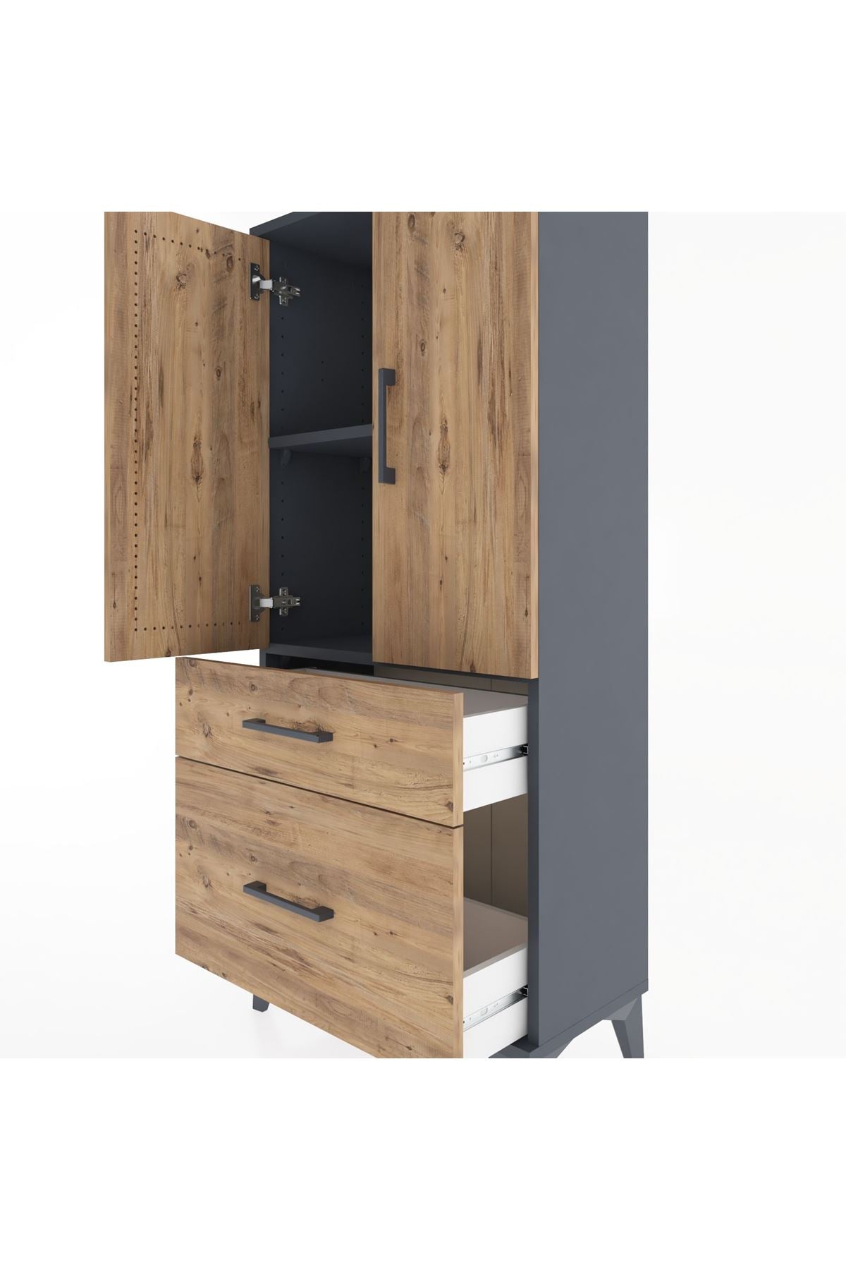 Hyperion Dolap 2 Raflı 2 Çekmeceli 2 Kapaklı 60x44x134 Antrasit-Çam