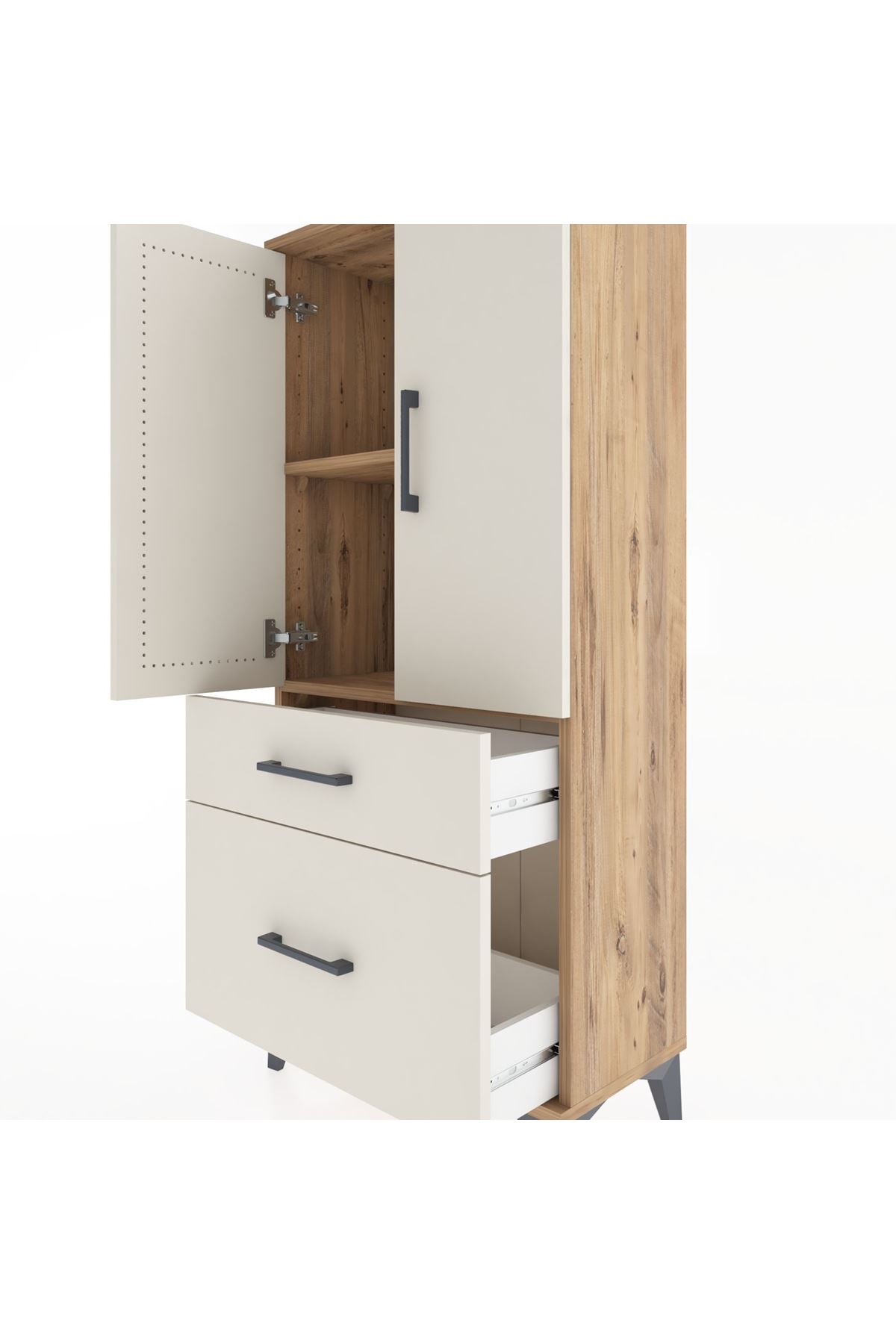 Hyperion Dolap 2 Raflı 2 Çekmeceli 2 Kapaklı 60x44x134 Çam-Aytaşı