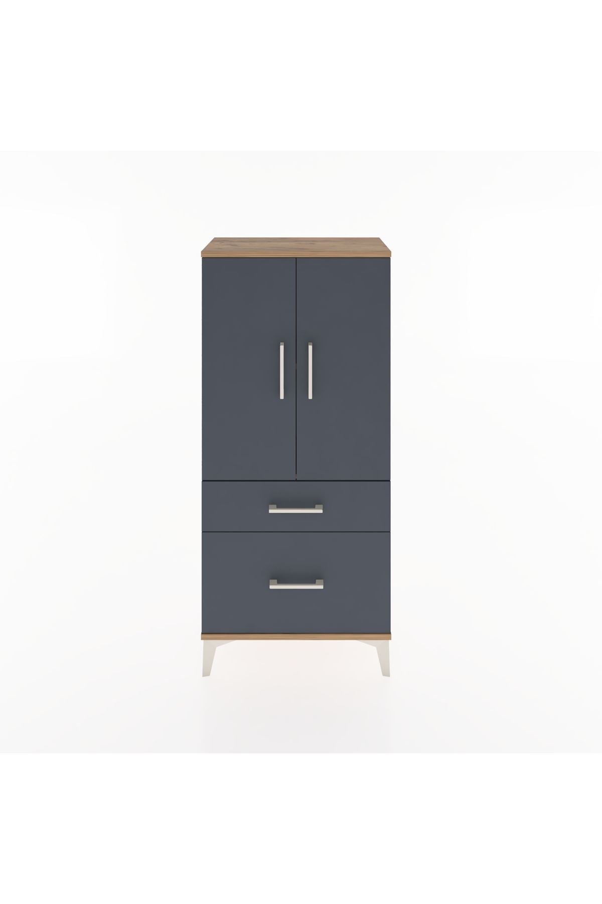 Hyperion Dolap 2 Raflı 2 Çekmeceli 2 Kapaklı 60x44x134 Çam-Antrasit