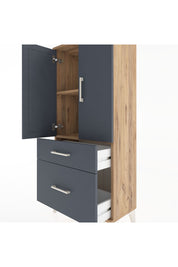 Hyperion Dolap 2 Raflı 2 Çekmeceli 2 Kapaklı 60x44x134 Çam-Antrasit