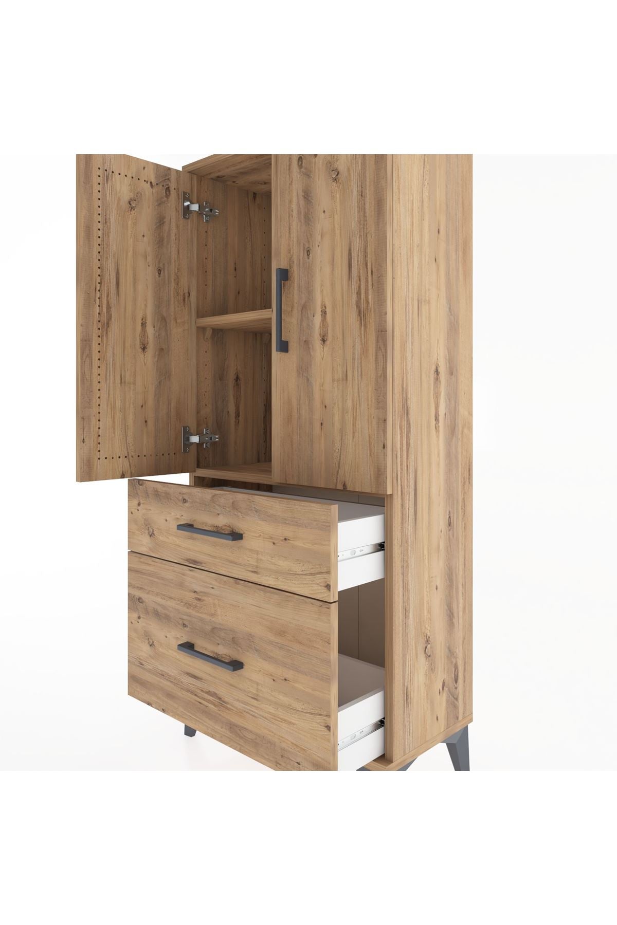 Hyperion Dolap 2 Raflı 2 Çekmeceli 2 Kapaklı 60x44x134 Çam-Çam