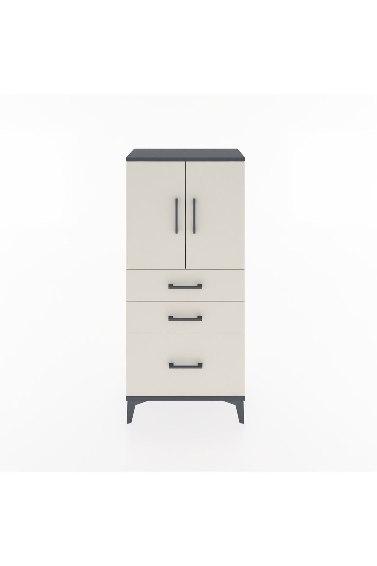 Hyperion Dolap 2 Raflı 3 Çekmeceli 2 Kapaklı 60x44x134 Antrasit-Aytaşı