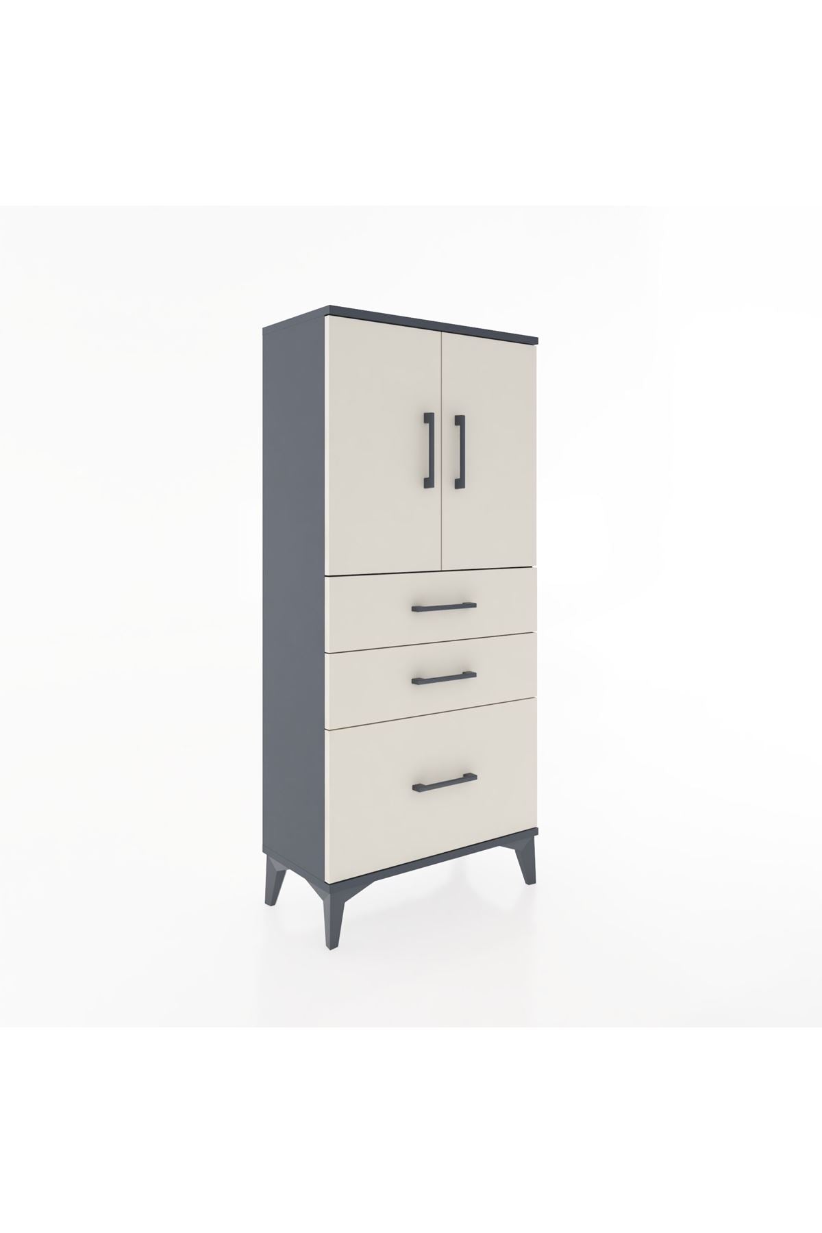 Hyperion Dolap 2 Raflı 3 Çekmeceli 2 Kapaklı 60x44x134 Antrasit-Aytaşı