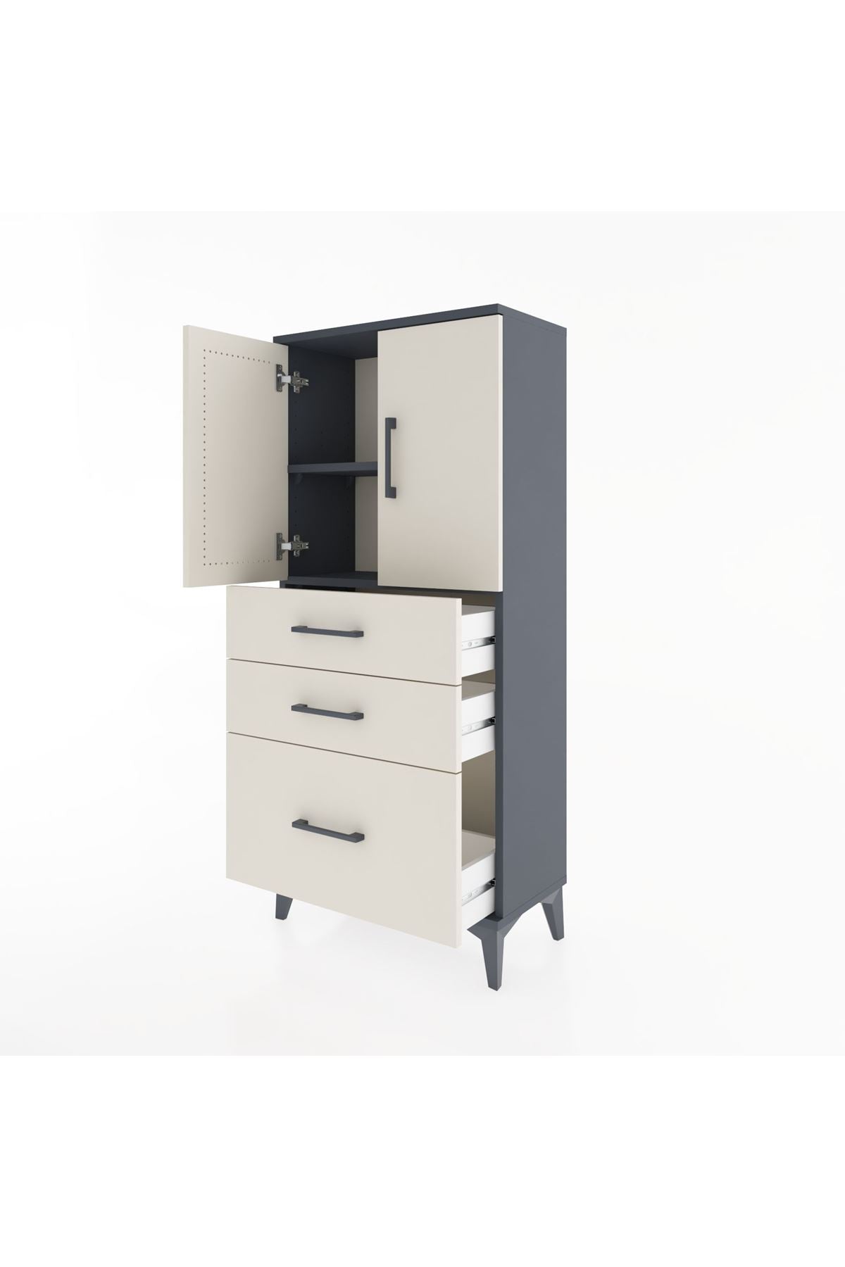 Hyperion Dolap 2 Raflı 3 Çekmeceli 2 Kapaklı 60x44x134 Antrasit-Aytaşı