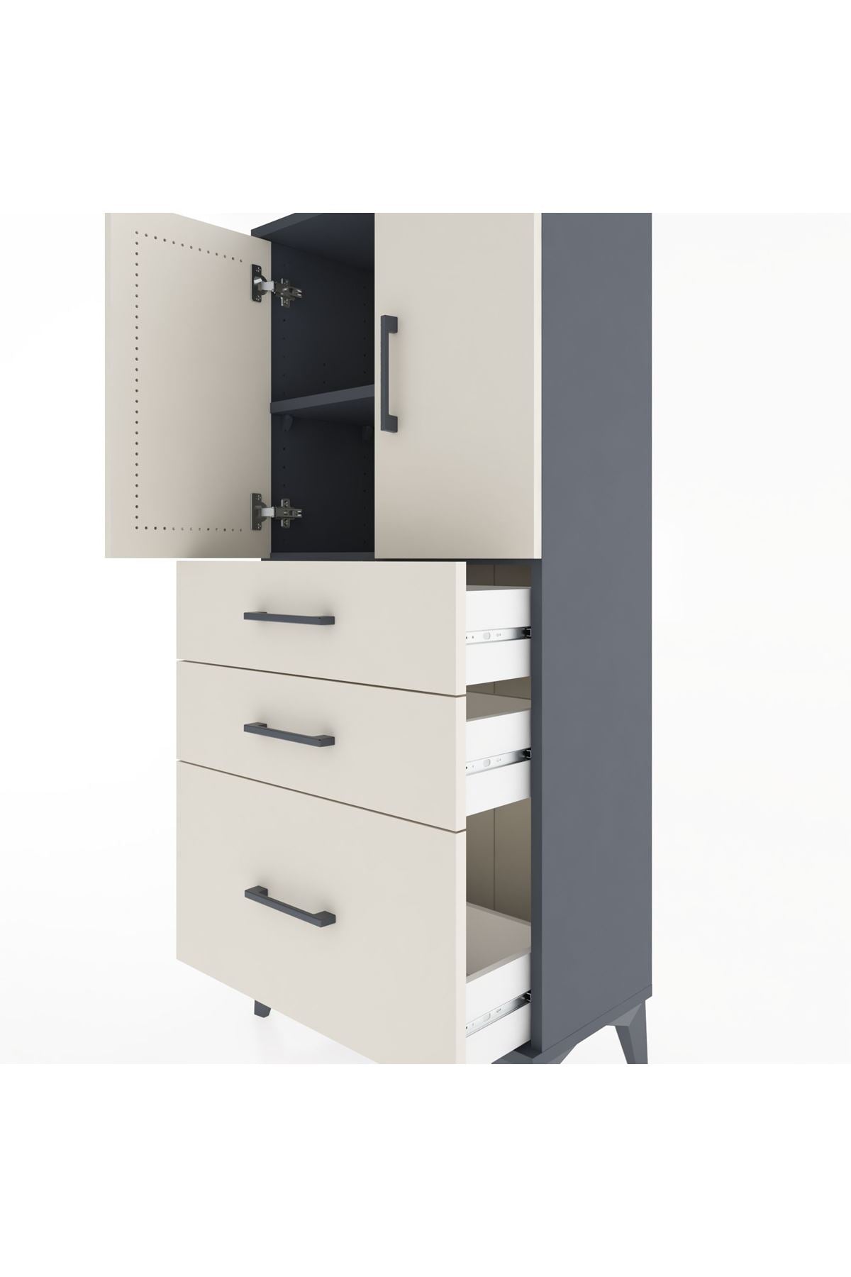 Hyperion Dolap 2 Raflı 3 Çekmeceli 2 Kapaklı 60x44x134 Antrasit-Aytaşı