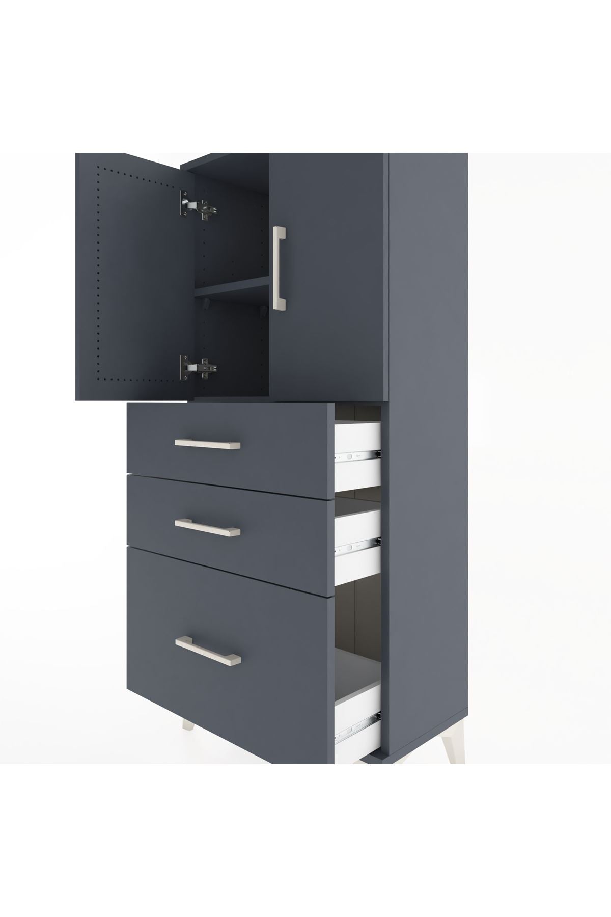 Hyperion Dolap 2 Raflı 3 Çekmeceli 2 Kapaklı 60x44x134 Antrasit-Antrasit