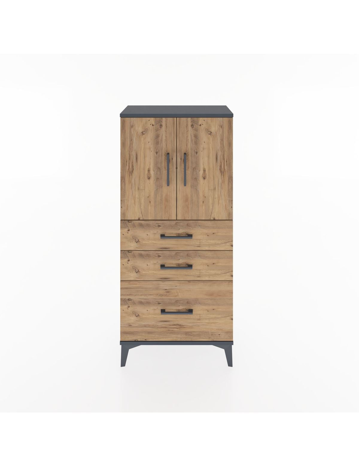 Hyperion Dolap 2 Raflı 3 Çekmeceli 2 Kapaklı 60x44x134 Antrasit-Çam