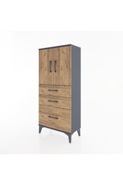 Hyperion Dolap 2 Raflı 3 Çekmeceli 2 Kapaklı 60x44x134 Antrasit-Çam