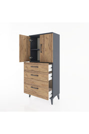 Hyperion Dolap 2 Raflı 3 Çekmeceli 2 Kapaklı 60x44x134 Antrasit-Çam