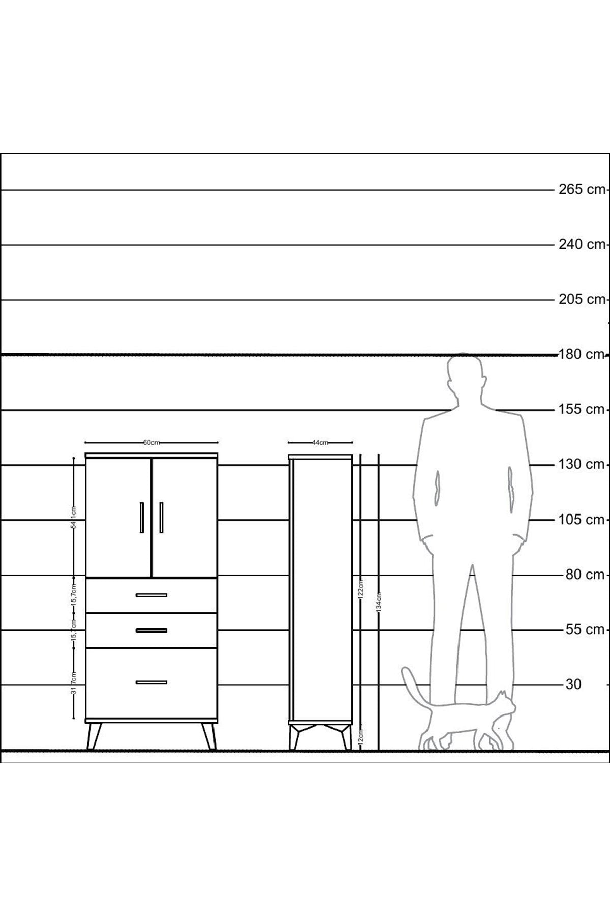 Hyperion Dolap 2 Raflı 3 Çekmeceli 2 Kapaklı 60x44x134 Antrasit-Çam