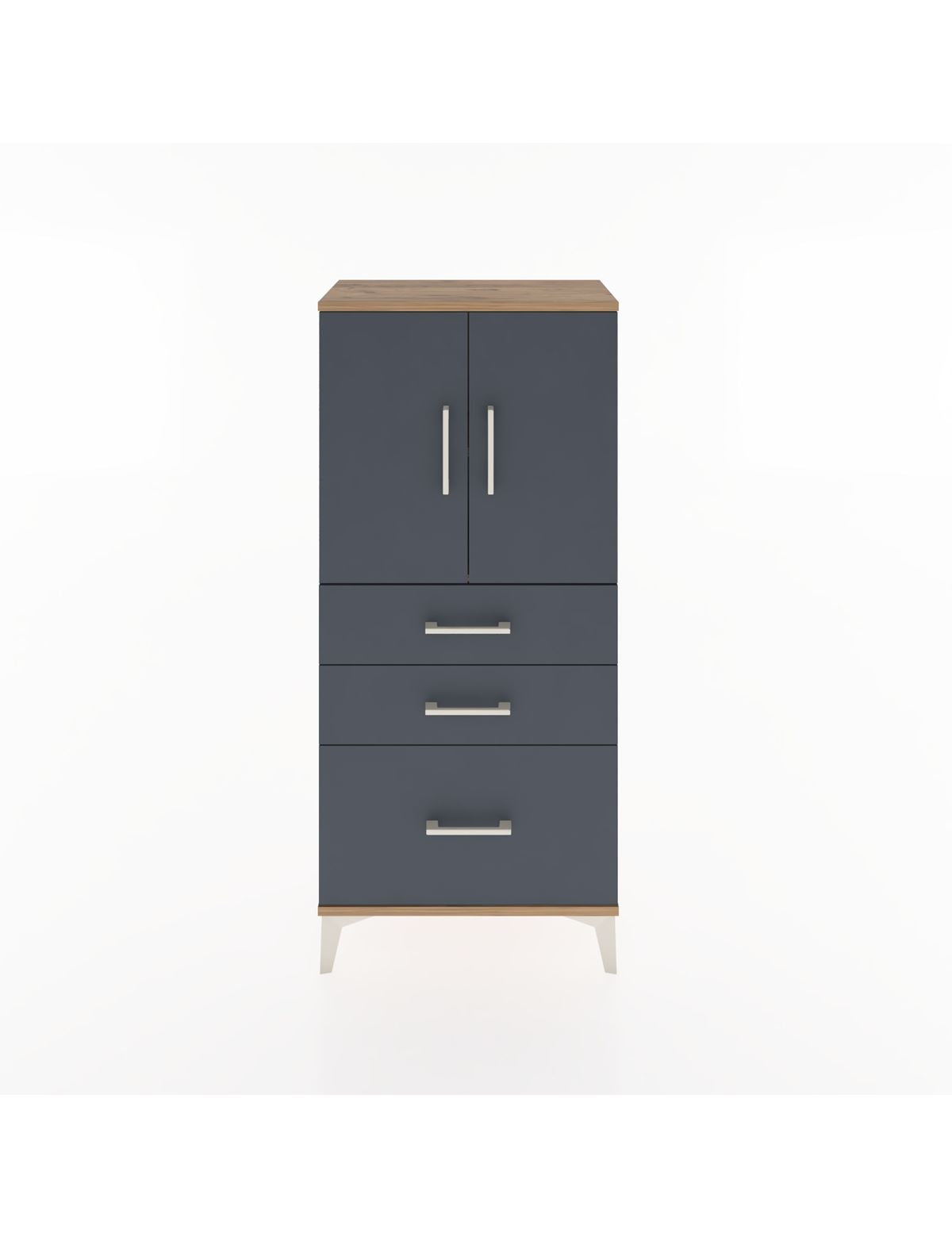 Hyperion Dolap 2 Raflı 3 Çekmeceli 2 Kapaklı 60x44x134 Çam-Antrasit