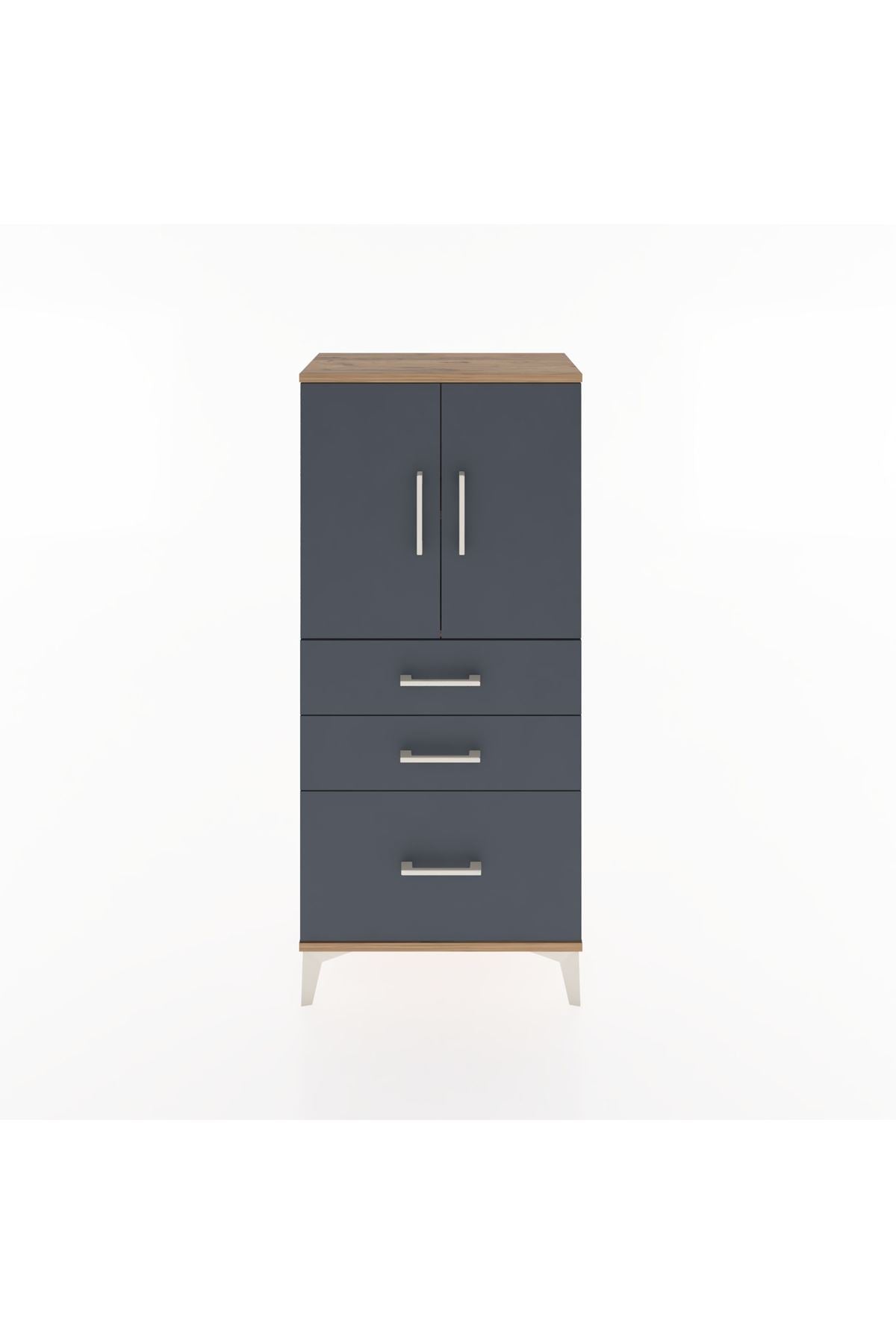 Hyperion Dolap 2 Raflı 3 Çekmeceli 2 Kapaklı 60x44x134 Çam-Antrasit