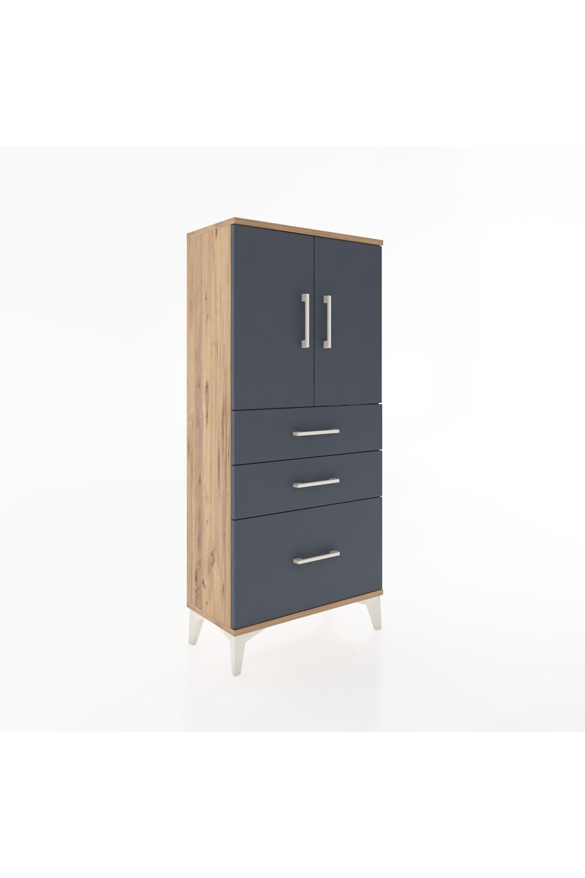 Hyperion Dolap 2 Raflı 3 Çekmeceli 2 Kapaklı 60x44x134 Çam-Antrasit