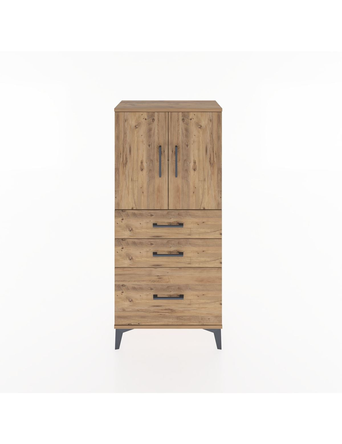 Hyperion Dolap 2 Raflı 3 Çekmeceli 2 Kapaklı 60x44x134 Çam-Çam