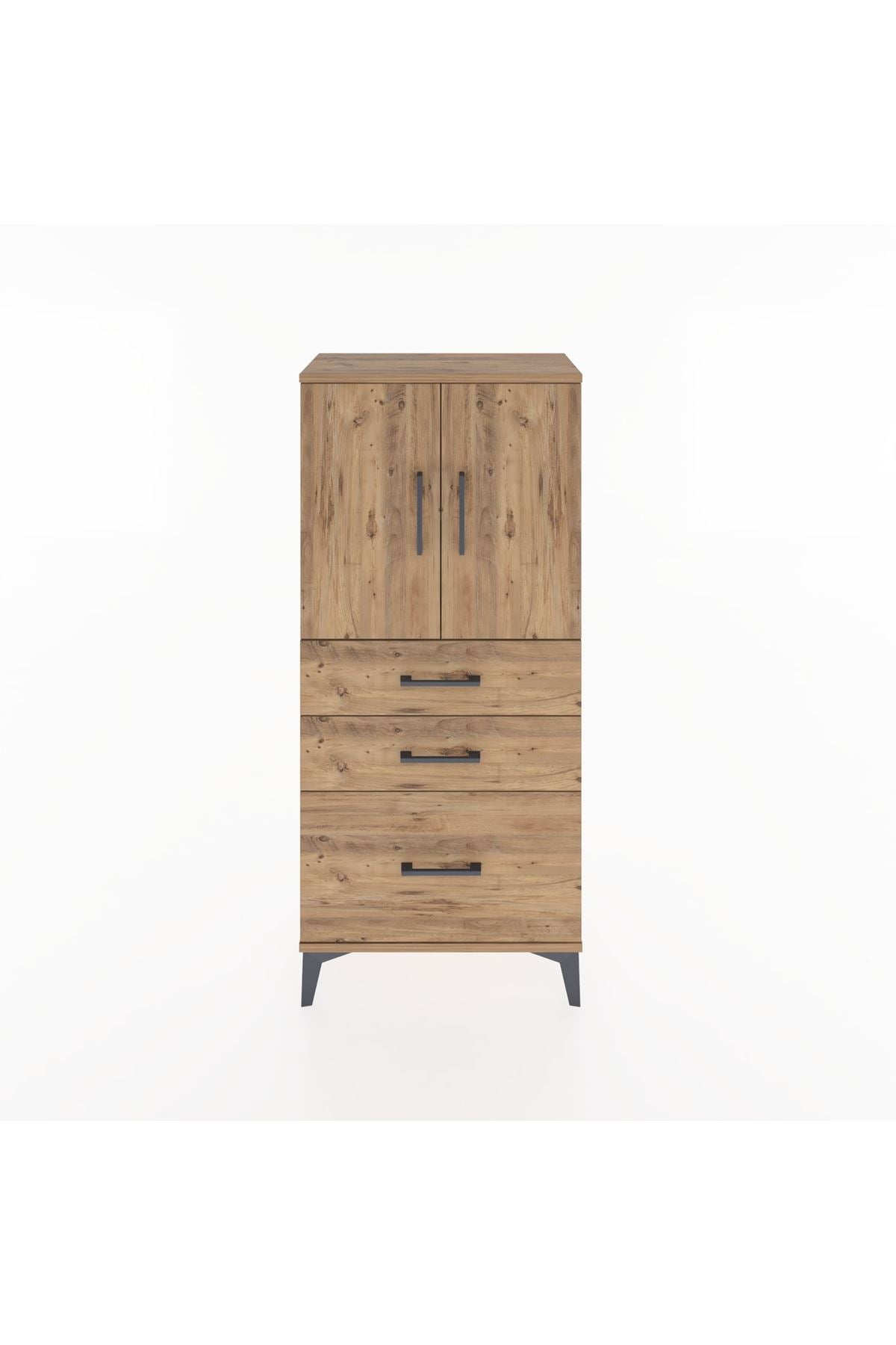 Hyperion Dolap 2 Raflı 3 Çekmeceli 2 Kapaklı 60x44x134 Çam-Çam