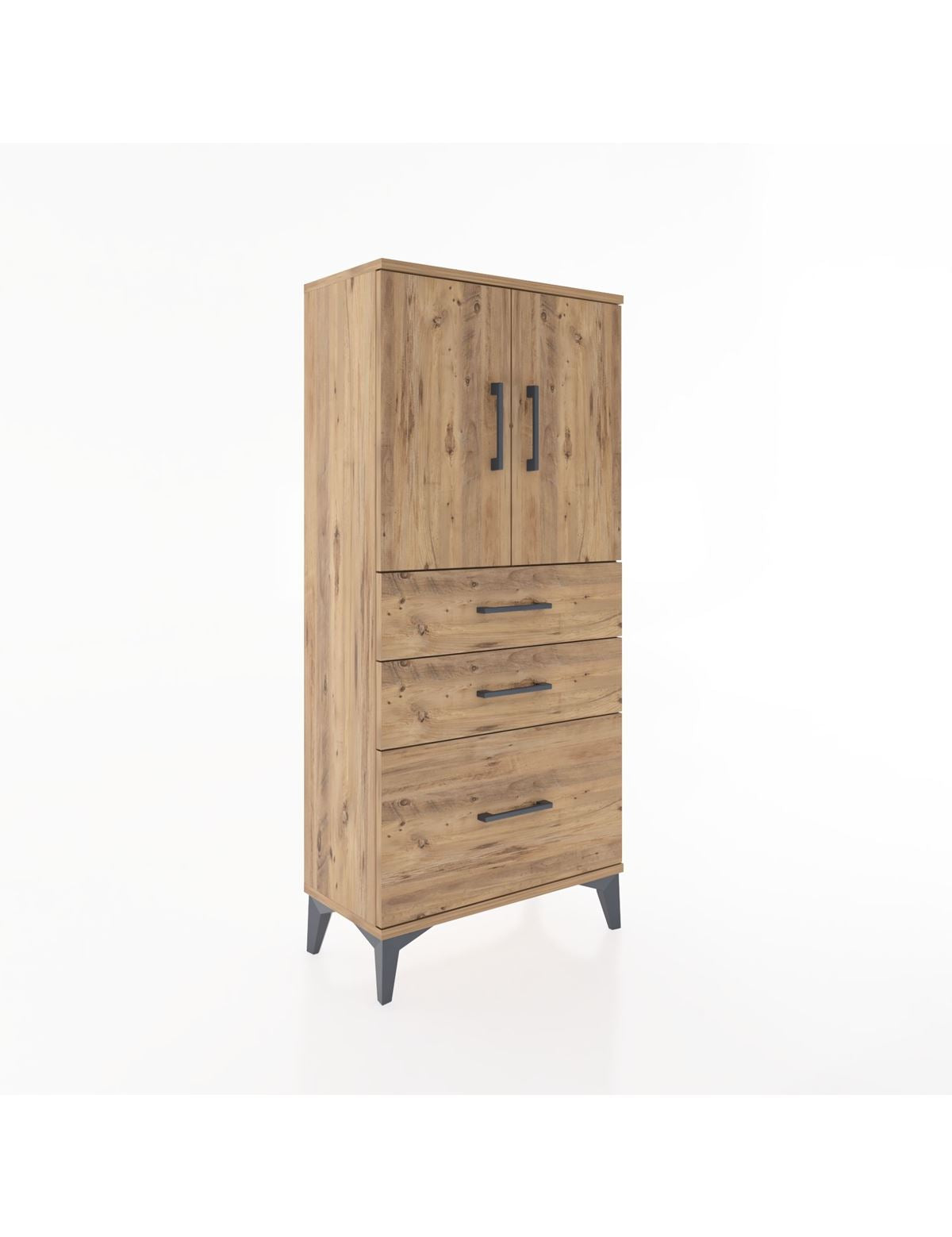 Hyperion Dolap 2 Raflı 3 Çekmeceli 2 Kapaklı 60x44x134 Çam-Çam