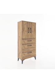 Hyperion Dolap 2 Raflı 3 Çekmeceli 2 Kapaklı 60x44x134 Çam-Çam