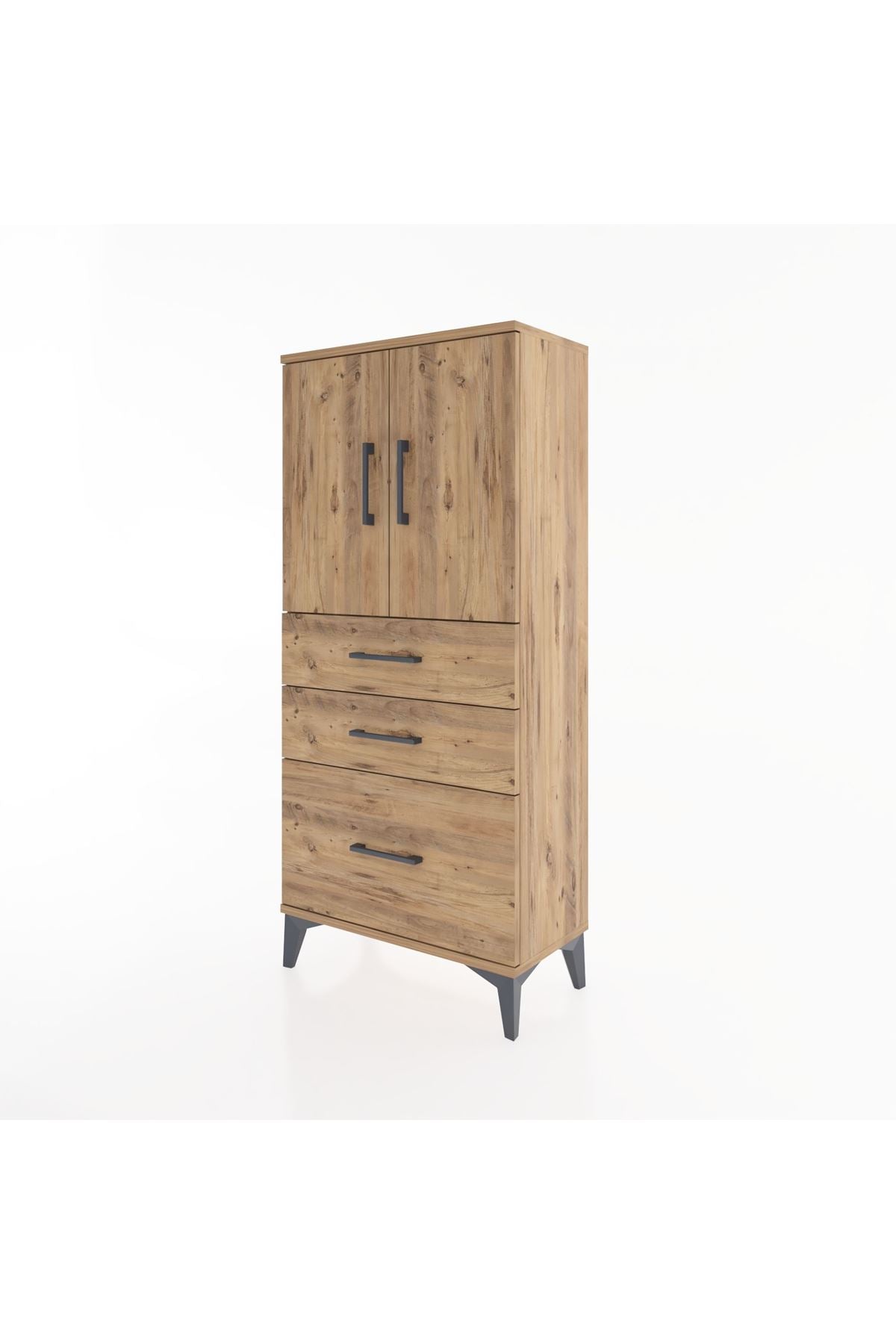 Hyperion Dolap 2 Raflı 3 Çekmeceli 2 Kapaklı 60x44x134 Çam-Çam