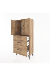 Hyperion Dolap 2 Raflı 3 Çekmeceli 2 Kapaklı 60x44x134 Çam-Çam