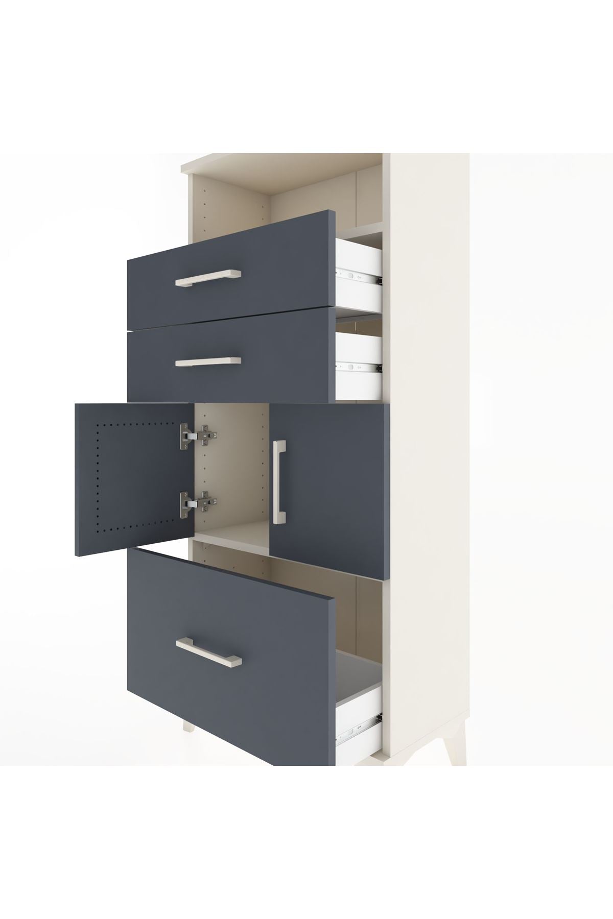 Hyperion Dolap 2 Raflı 3 Çekmeceli 2 Kapaklı 60x44x134 Aytaşı-Antrasit