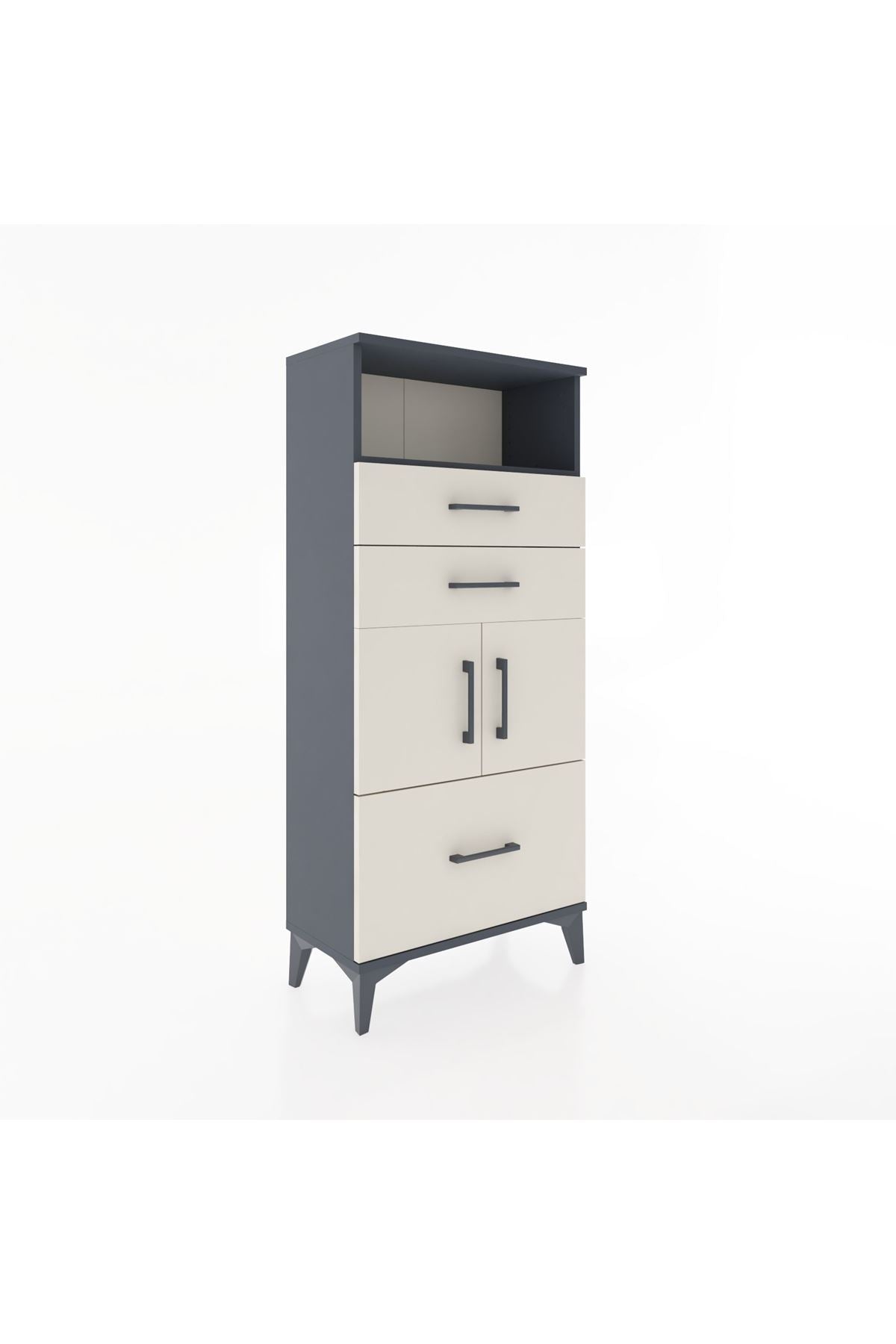 Hyperion Dolap 2 Raflı 3 Çekmeceli 2 Kapaklı 60x44x134 Antrasit-Aytaşı