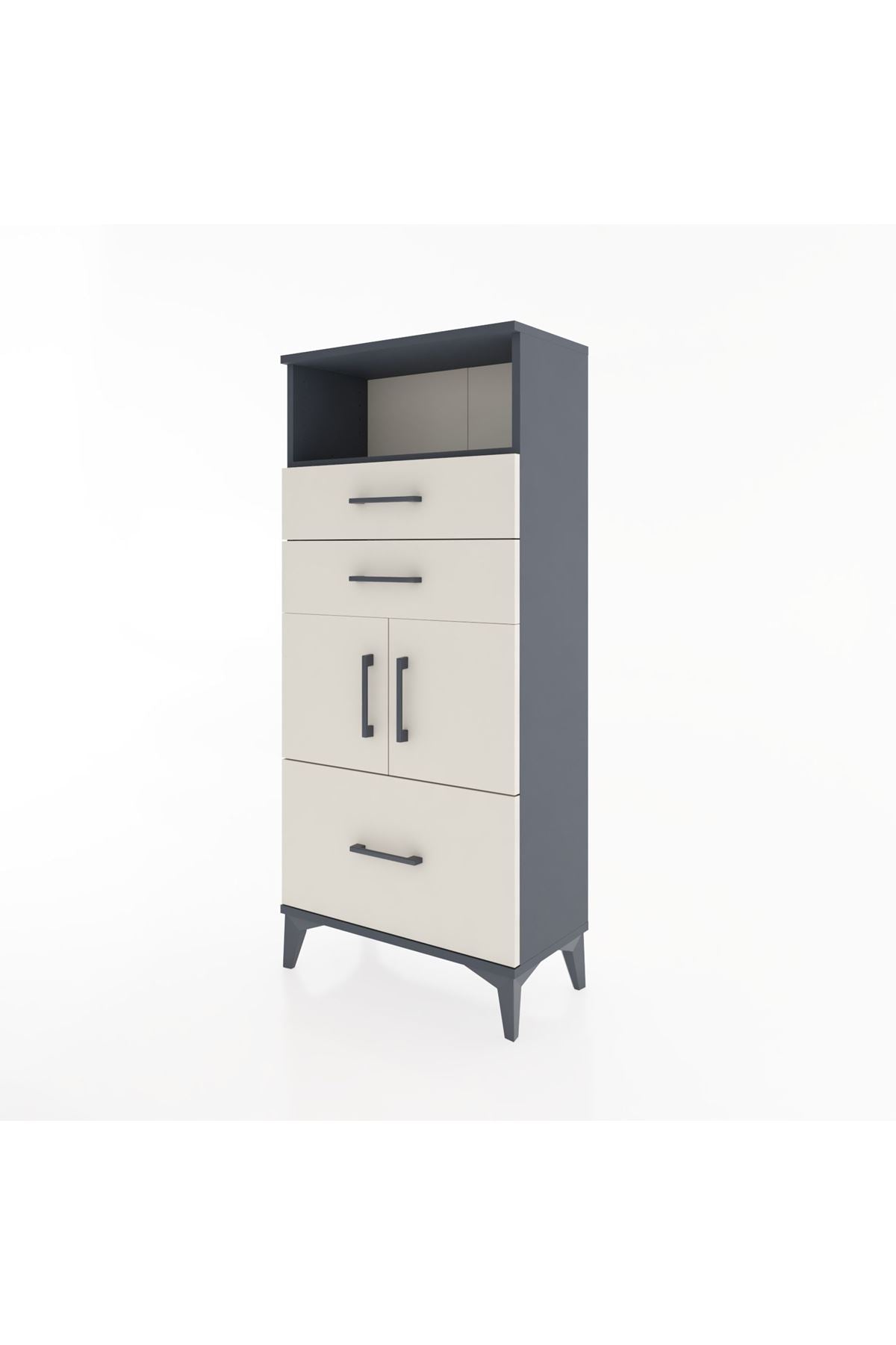 Hyperion Dolap 2 Raflı 3 Çekmeceli 2 Kapaklı 60x44x134 Antrasit-Aytaşı