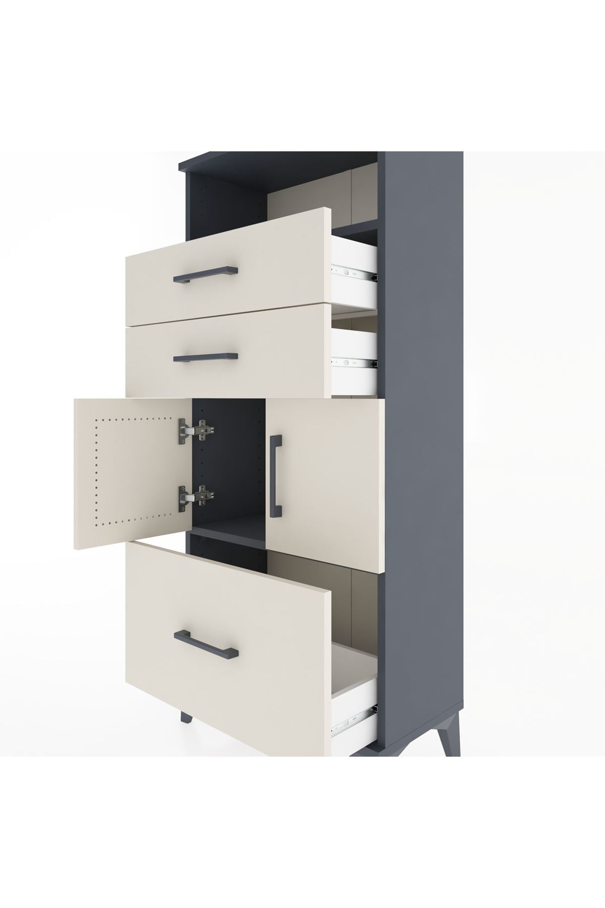 Hyperion Dolap 2 Raflı 3 Çekmeceli 2 Kapaklı 60x44x134 Antrasit-Aytaşı