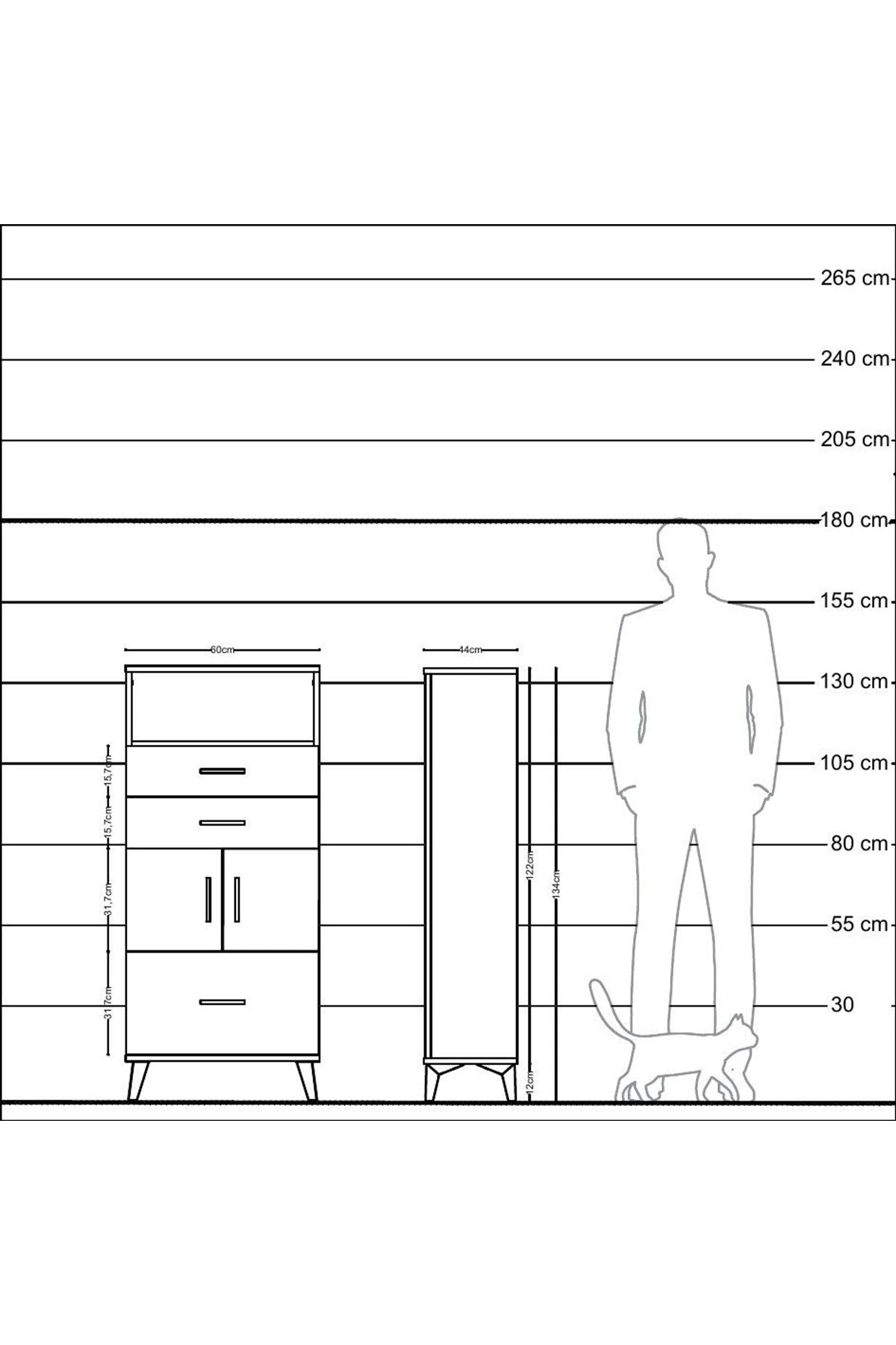 Hyperion Dolap 2 Raflı 3 Çekmeceli 2 Kapaklı 60x44x134 Antrasit-Aytaşı