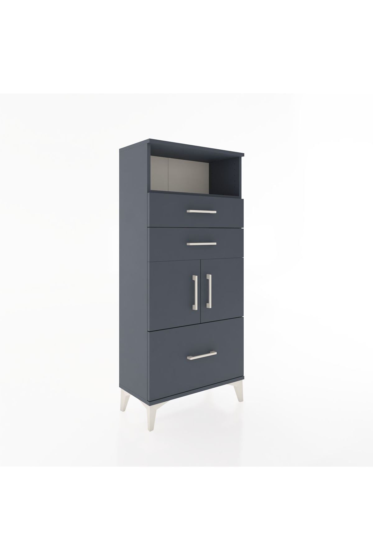 Hyperion Dolap 2 Raflı 3 Çekmeceli 2 Kapaklı 60x44x134 Antrasit-Antrasit