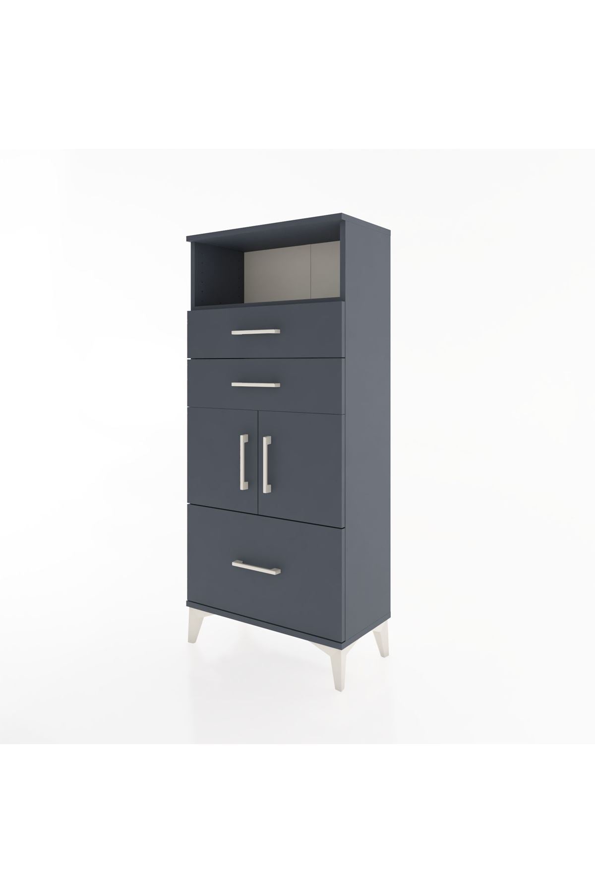 Hyperion Dolap 2 Raflı 3 Çekmeceli 2 Kapaklı 60x44x134 Antrasit-Antrasit