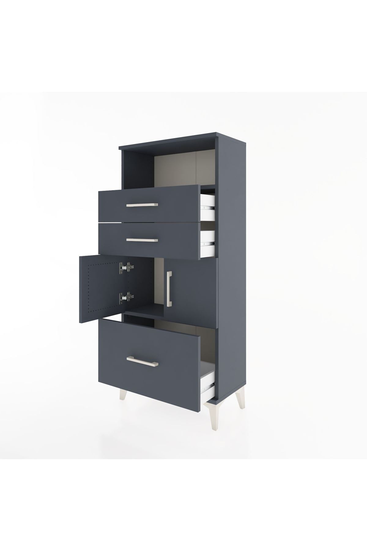 Hyperion Dolap 2 Raflı 3 Çekmeceli 2 Kapaklı 60x44x134 Antrasit-Antrasit