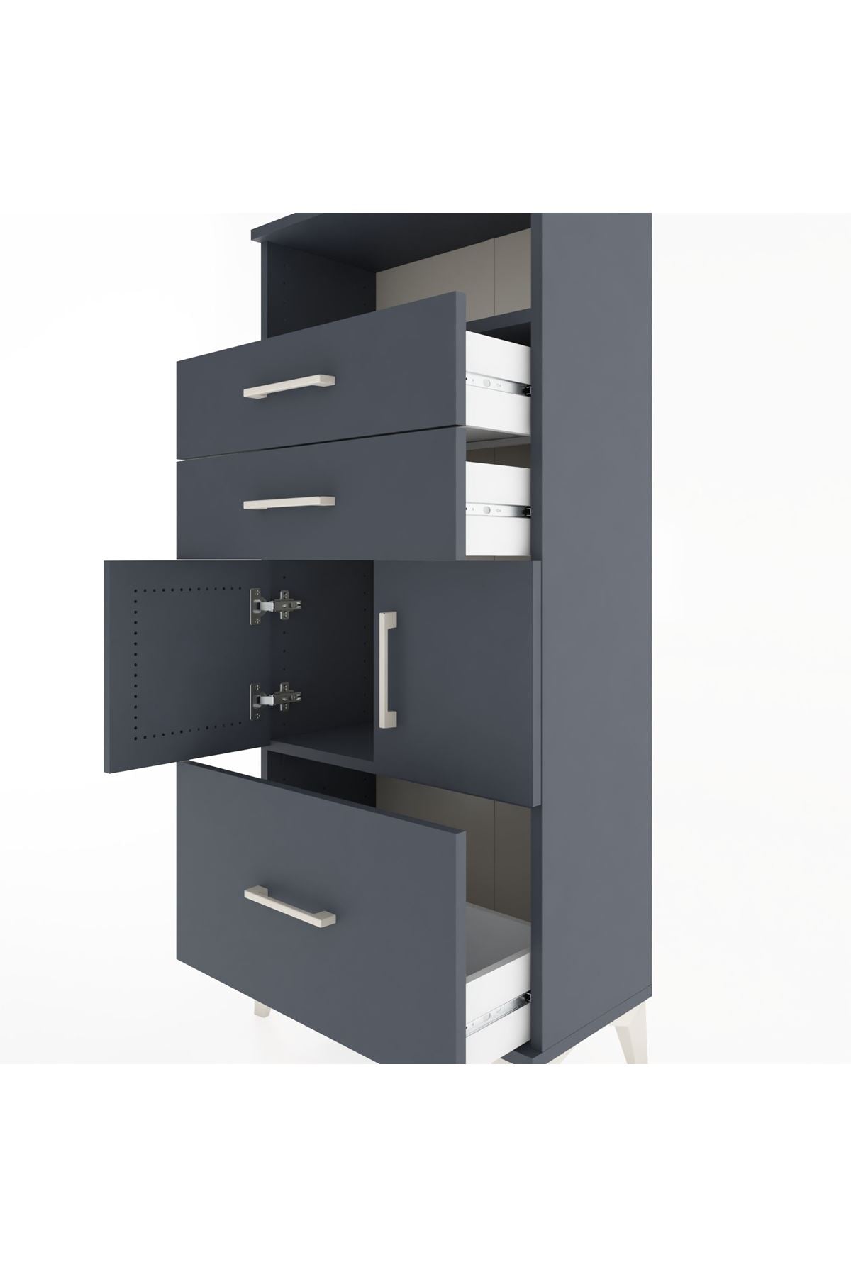 Hyperion Dolap 2 Raflı 3 Çekmeceli 2 Kapaklı 60x44x134 Antrasit-Antrasit