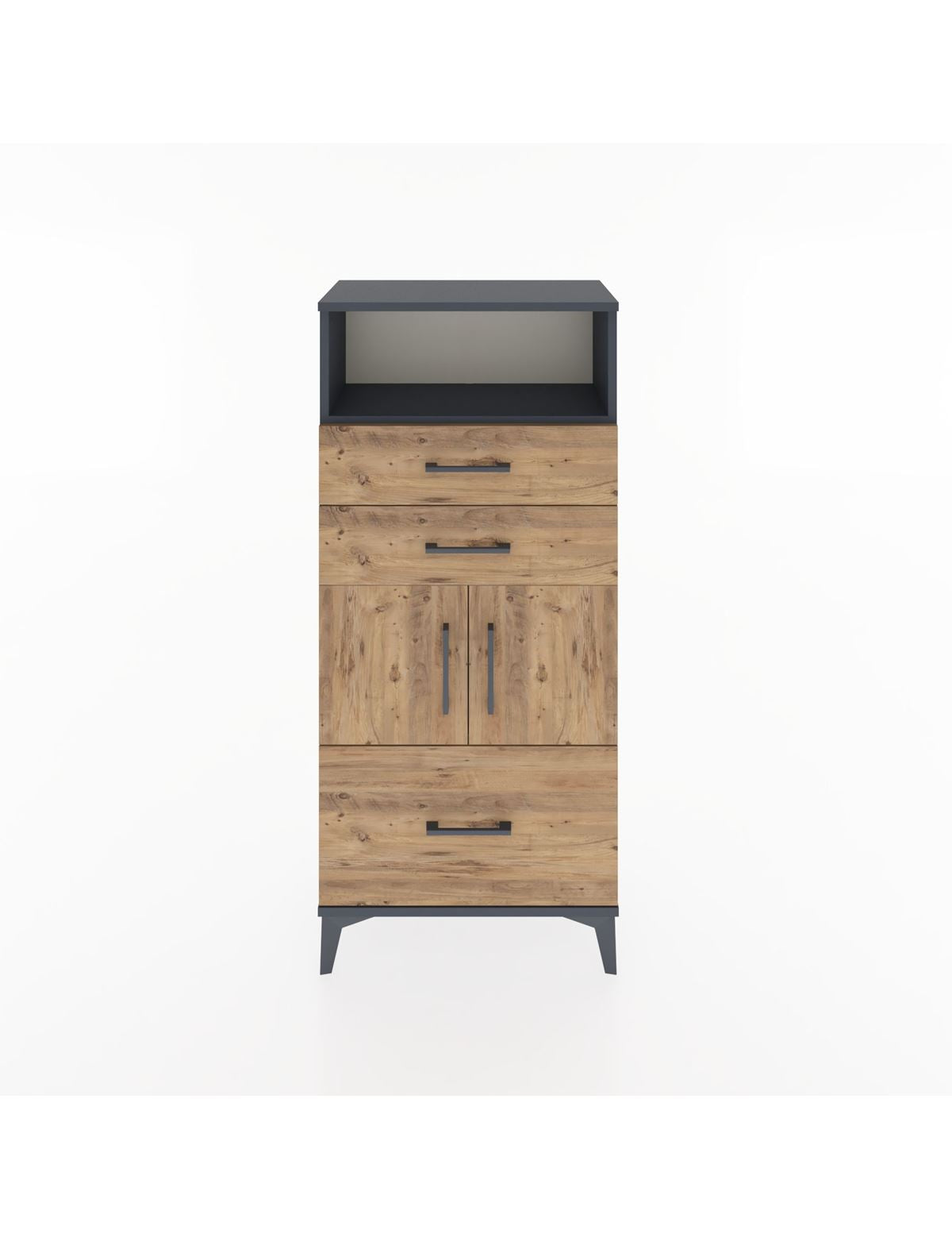 Hyperion Dolap 2 Raflı 3 Çekmeceli 2 Kapaklı 60x44x134 Antrasit-Çam