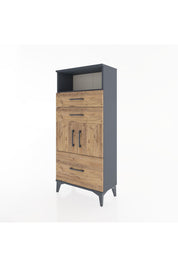 Hyperion Dolap 2 Raflı 3 Çekmeceli 2 Kapaklı 60x44x134 Antrasit-Çam