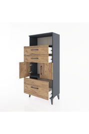 Hyperion Dolap 2 Raflı 3 Çekmeceli 2 Kapaklı 60x44x134 Antrasit-Çam