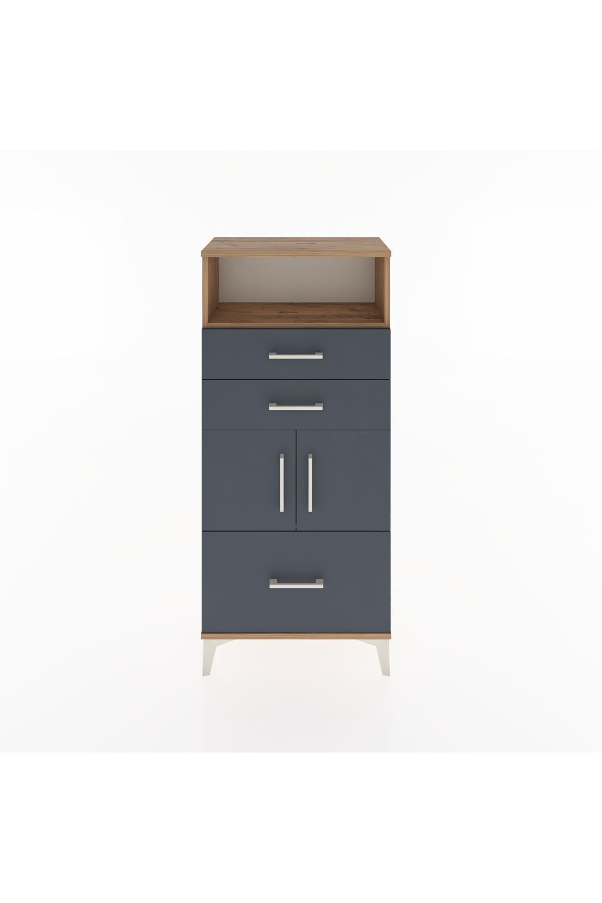 Hyperion Dolap 2 Raflı 3 Çekmeceli 2 Kapaklı 60x44x134 Çam-Antrasit