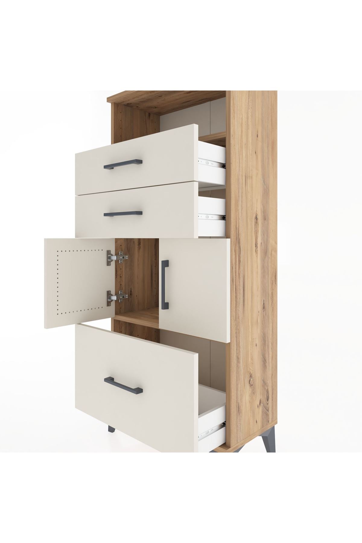 Hyperion Dolap 2 Raflı 3 Çekmeceli 2 Kapaklı 60x44x134 Çam-Aytaşı