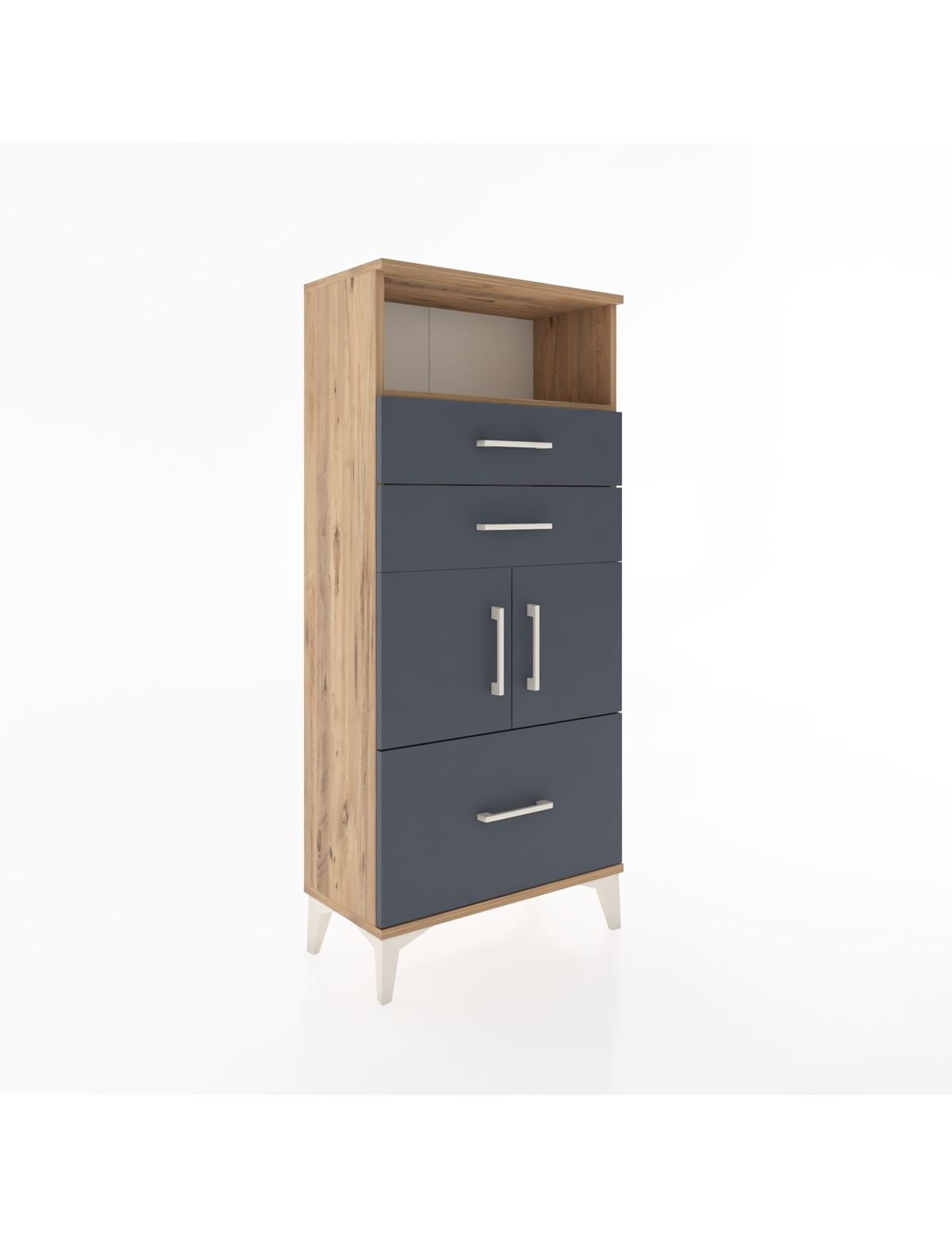 Hyperion Dolap 2 Raflı 3 Çekmeceli 2 Kapaklı 60x44x134 Çam-Antrasit