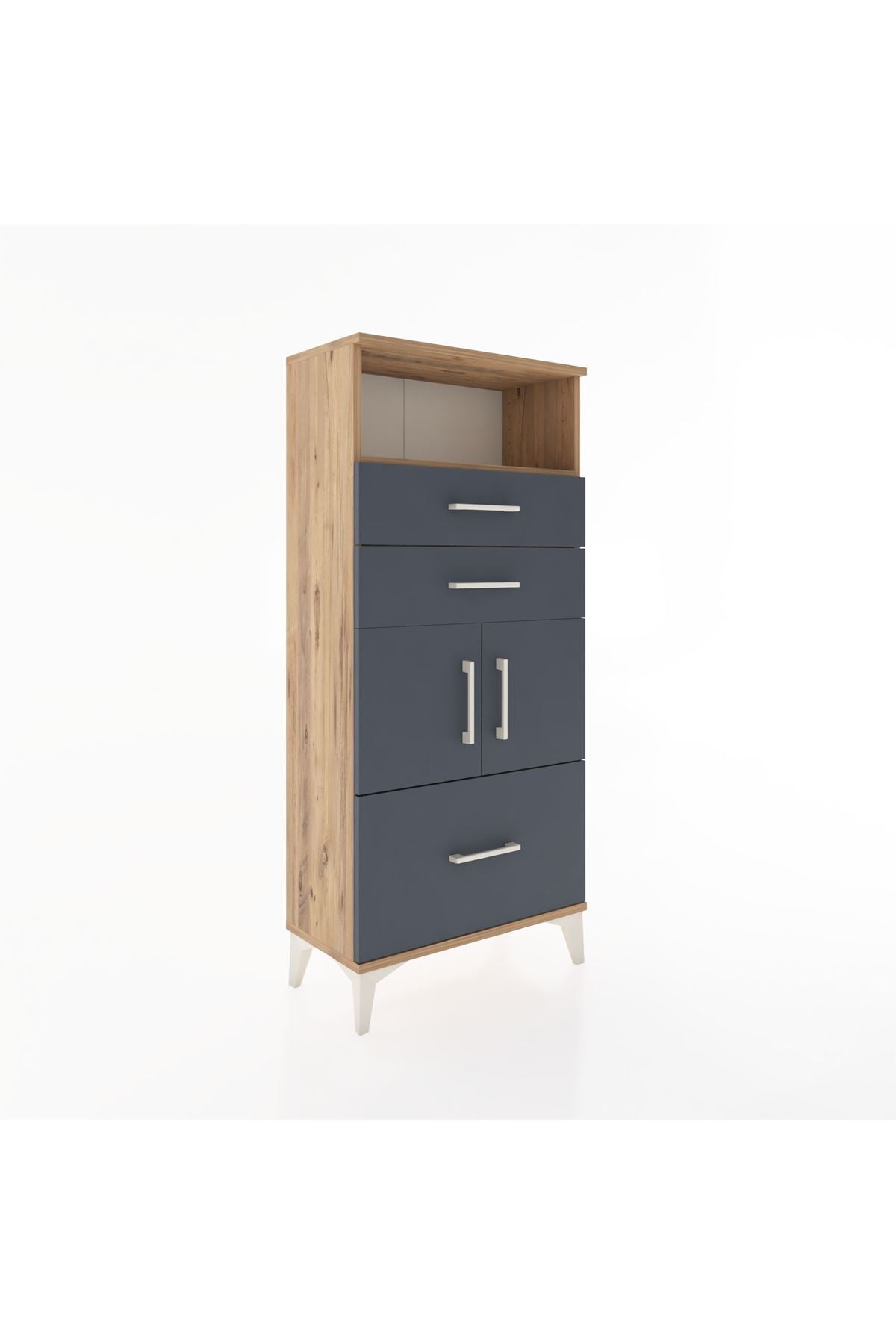 Hyperion Dolap 2 Raflı 3 Çekmeceli 2 Kapaklı 60x44x134 Çam-Antrasit